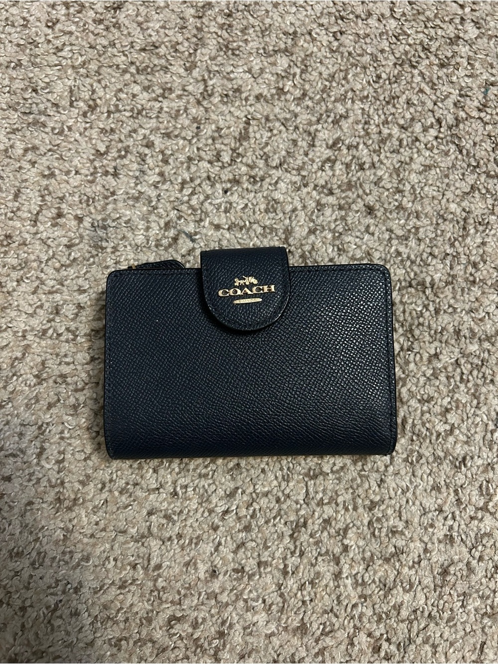 COACH Navy Pebbled Leather Compact Wallet